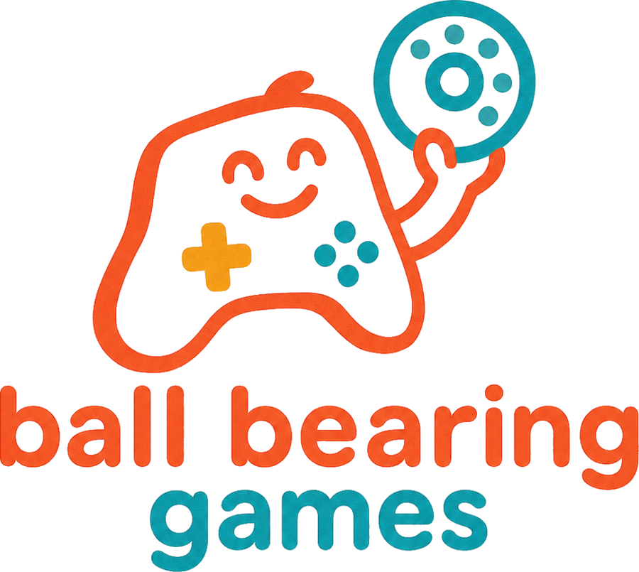 Ball Bearing Games logo: a smiling game controller holding up a ball bearing