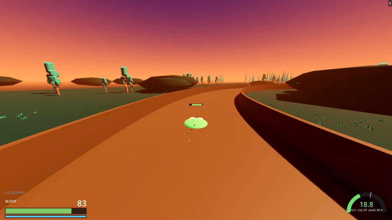 A slime racing under a purple sunset