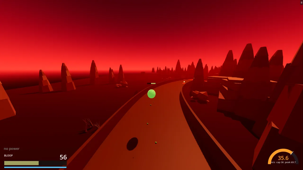 A slime crossing a blood-red volcanic plain